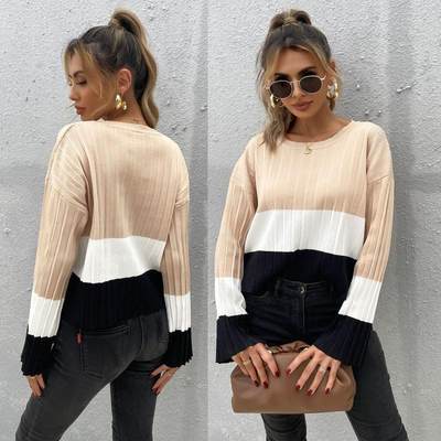 2021 matching round neck long-sleeved sweater women