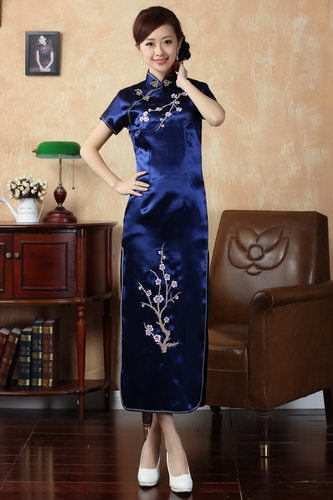 Tang style women's top long qipao旗袍唐装女上衣 绣梅花长旗袍