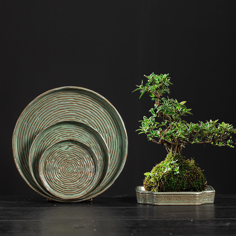 苔藓球巴西木陶瓷移动接水盘大中小号圆形创意托盘花托盆底座底盘图片