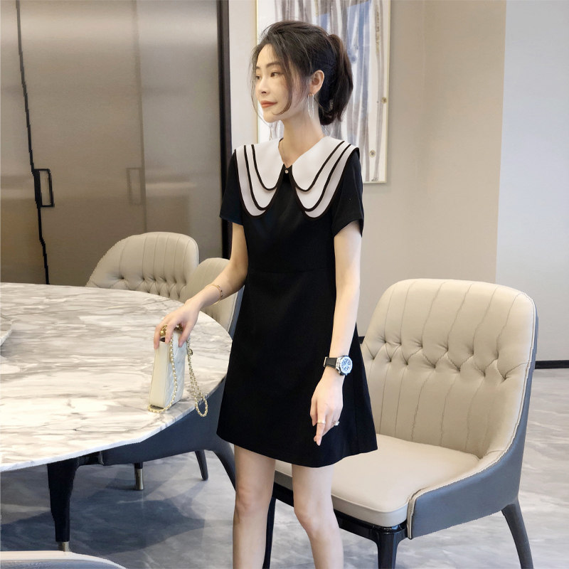 娃娃领雪纺连衣裙女流行休闲小个子直筒短裙春夏季2022新款欧洲站