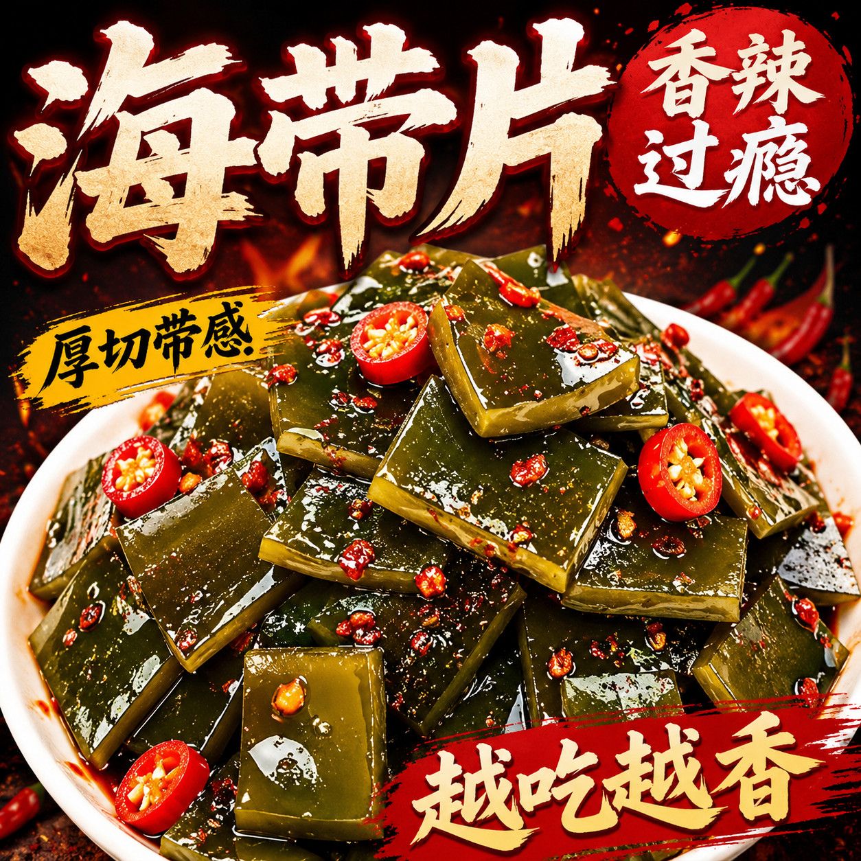 正宗香辣海带片休闲特产开袋即食下酒菜中段海带下饭整箱批发超厚