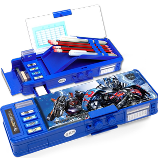 变形密码文具盒多功能高科技笔盒男孩款小学生用带密码袋男孩黑科技网红自动塑料铅笔盒男童高级有密码锁笔盒