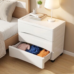 抽屉式床头柜家用卧室置物架子小型床边侧边几储物柜一体靠墙收纳