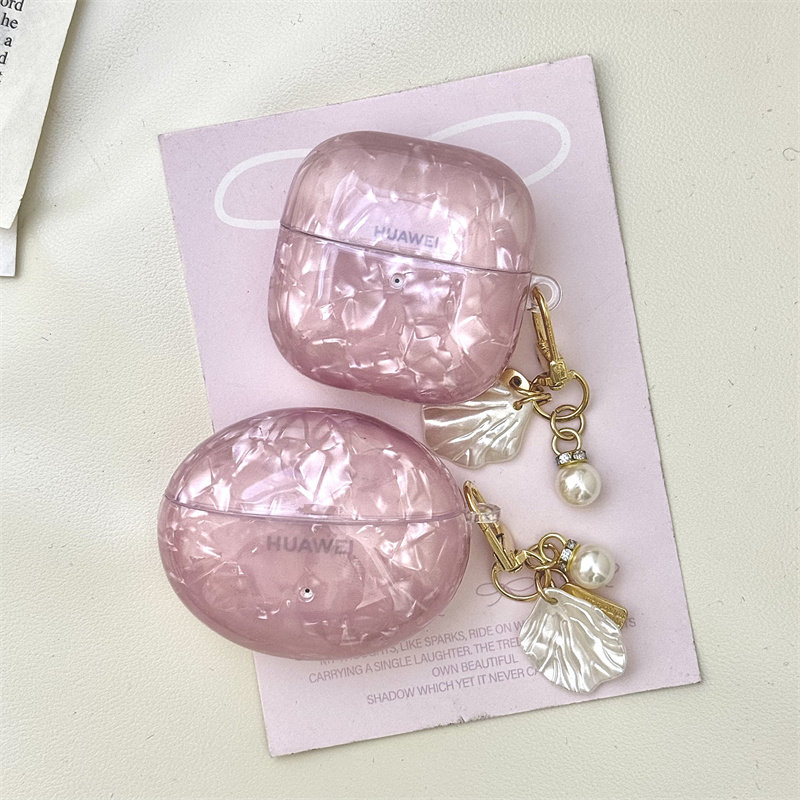 小清新简约冰梅紫色贝壳纹适用华为freebudsPro4/Clip2耳机壳保护套Freebuds7I/6i/5I软壳SE2/3耳机壳高级感