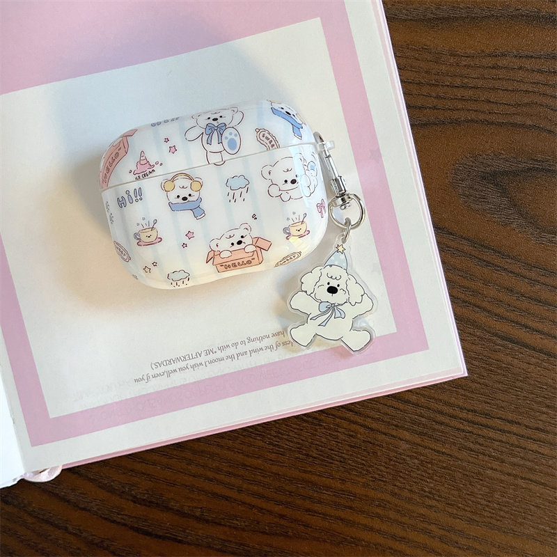 简约蓝围巾线条小熊适用airpods4代耳机套2/3三代airpodsPro第二代保护壳苹果蓝牙耳机套Pro2少女心软壳萌系