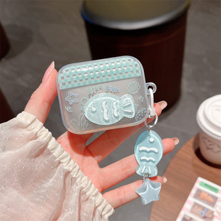 小清新渲染立体羽毛球花朵星星适用真我Air7耳机套realme真我BudsAir7pro蓝牙耳机套保护壳透明格纹小鱼软壳P