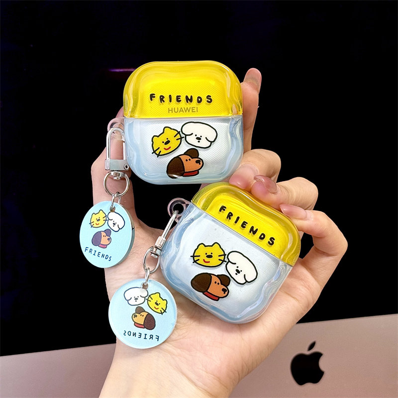趣味可爱猫咪狗狗适用华为freebuds6i/freeClip2耳机壳保护套6i/5I软壳SE2/3保护壳透明卡通情侣拼色少女网红