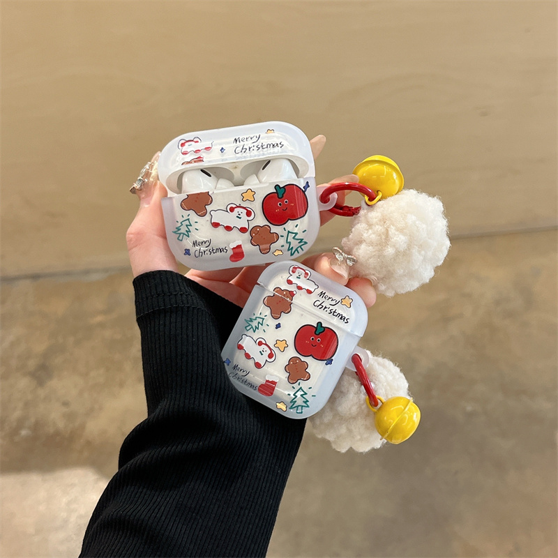 毛绒卡通涂鸦饼干人适用airpods4代耳机套2/3三代airpods Pro第二代保护壳苹果蓝牙耳机套Pro2铃铛情侣软壳潮