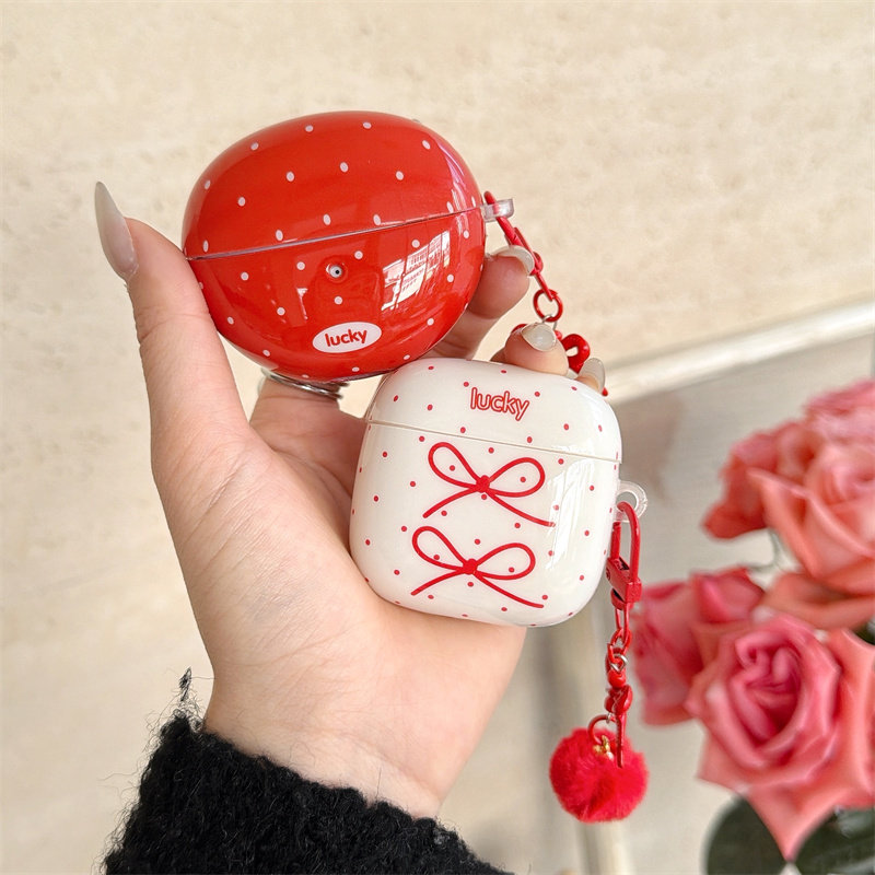 ins风红色波点蝴蝶结适用华为freeclip2耳机套夹耳freebuds7i/6i保护壳蓝牙se2/3小清新pro4少女软壳