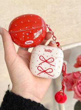 ins风红色波点蝴蝶结适用华为freeclip2耳机套夹耳freebuds7i/6i保护壳蓝牙se2/3小清新pro4少女软壳