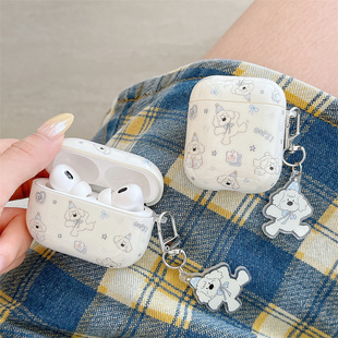 卡通蓝帽线条小狗适用airpods4耳机套2/3三代airpods Pro第二代保护壳苹果蓝牙耳机套Pro2情侣萌系软壳小众潮