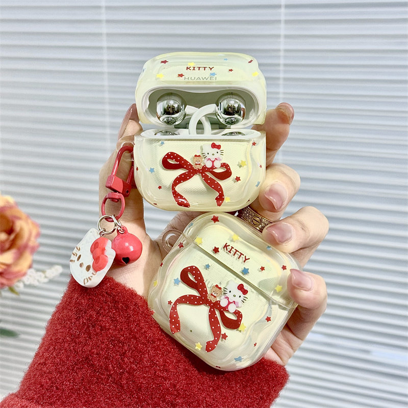 小清新猫咪小熊蝴蝶结适用华为freebuds6i/freeClip2耳机壳保护套6i/5I软壳SE2/3保护壳少女心透明KT猫卡通