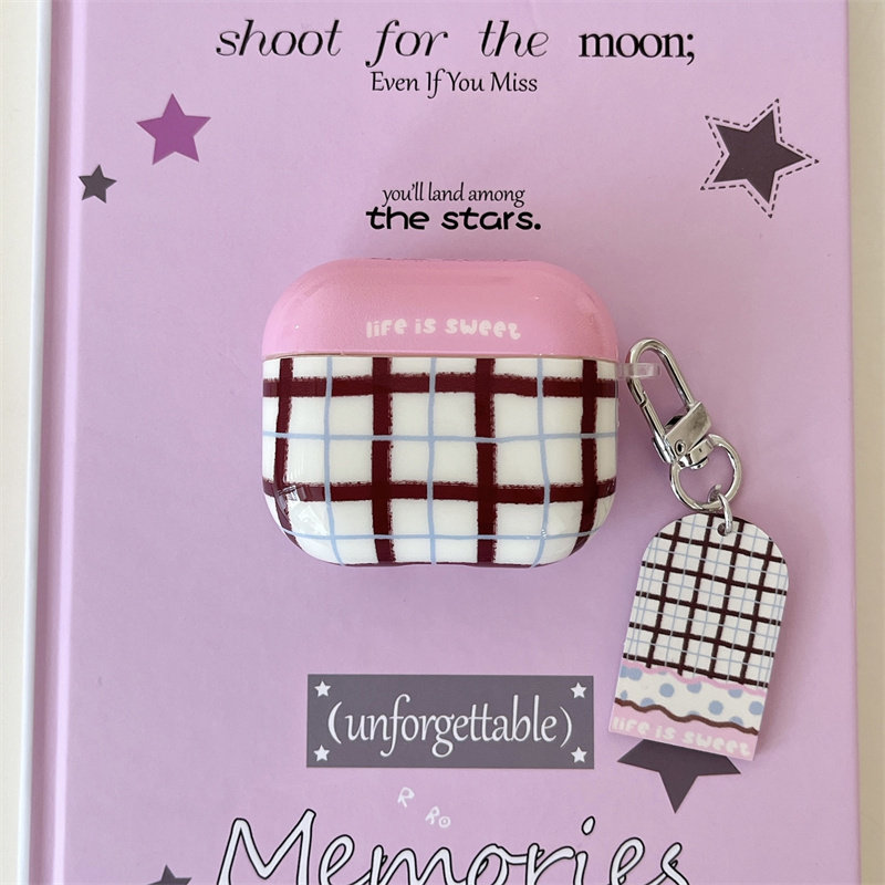 韩系ins撞色粉色格纹适用airpods4代耳机套2/3三代airpods Pro第二代保护壳苹果蓝牙耳机套Pro2小清新软少女