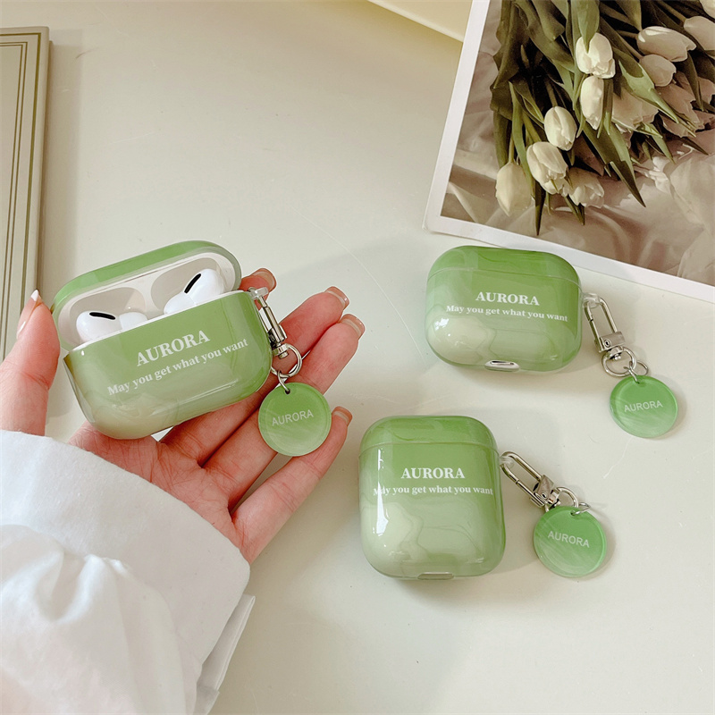小清新抹茶字母绿色适用airpods3/4代保护壳情侣卡通苹果pro第二代1/2三代蓝牙Pro耳机套软个性挂件潮新三代