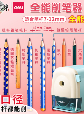 得力粗铅笔削笔器大口径卷笔刀0629绞笔刀手摇转笔刀大三角加粗洞洞笔粗孔削笔刀儿童小学生旋笔刀铅笔刀