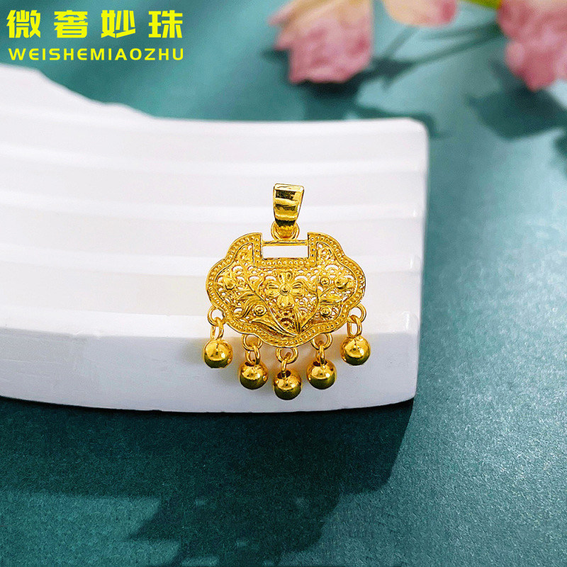 5G黄金铃铛锁包吊坠女999足金花开富贵流苏项链纯金挂坠七夕送礼
