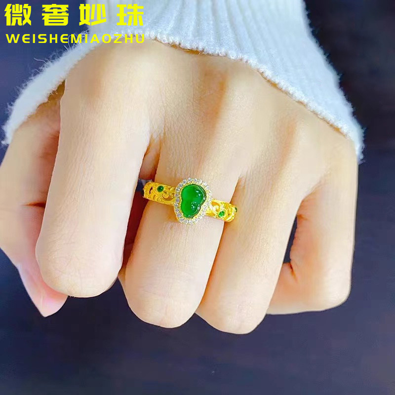 古法黄金葫芦戒指999足金镶嵌宝石点钻镂空指环纯金食指戒送女友图片