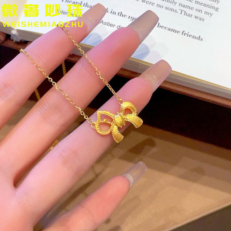 5G黄金生肖马项链女999足金新款蝴蝶结小马锁骨套链一体链送女友