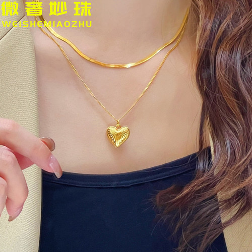 微奢妙珠女款黄金爱心锁骨项链