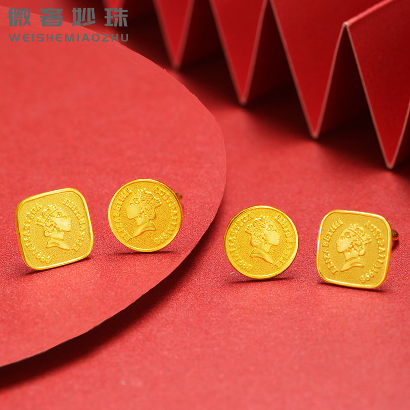 5G黄金女王牌弯钩耳钉999足金ins欧美风几何方牌时尚耳环耳针女款,黄金,耳饰,淘宝优惠券,粉丝福利购,淘宝优惠卷