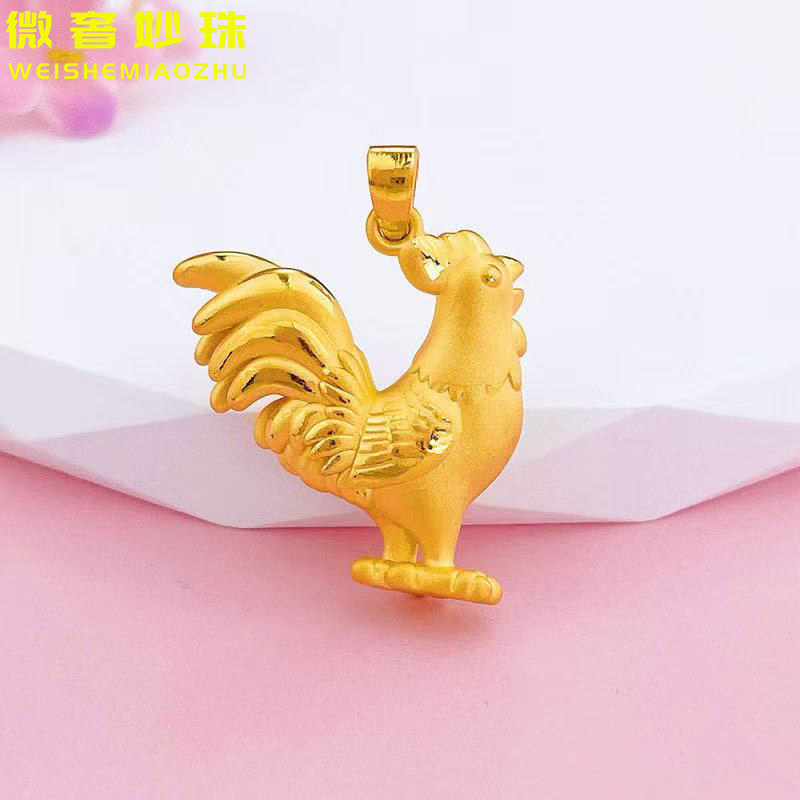 3D硬金黄金生肖鸡吊坠女999足金新款大公鸡项链纯金挂坠送礼正品