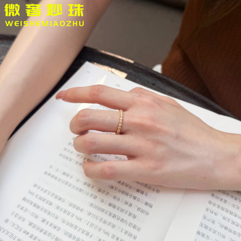 黄金圆钻戒指女999足金点钻镶嵌排钻戒指环纯金食指戒送女友礼物