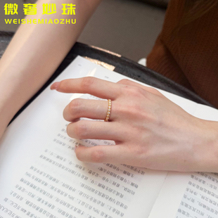 黄金圆钻戒指女999足金点钻镶嵌排钻戒指环纯金食指戒送女友礼物