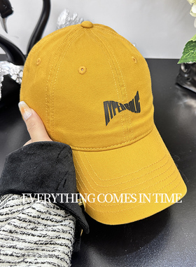 高端品牌姜黄色帽子女宽沿图案橙色棒球帽男大头围鸭舌帽旅游拍照
