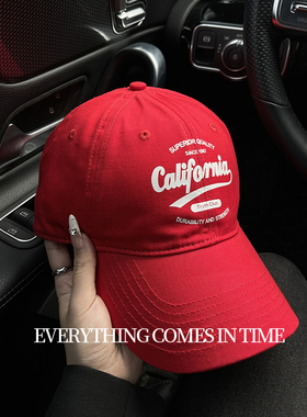 红色帽子女新款大头围棒球帽加大加深宽帽檐大脸显脸小鸭舌帽子男