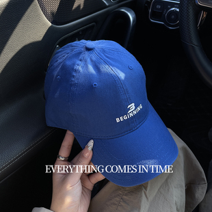 蓝色棒球帽女2025新款宝蓝色帽子宽帽檐大脸显脸小鸭舌帽男款百搭