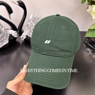 小U字母u棒球帽女夏季新款加宽帽檐22cm鸭舌帽遮高颧骨墨绿色帽子