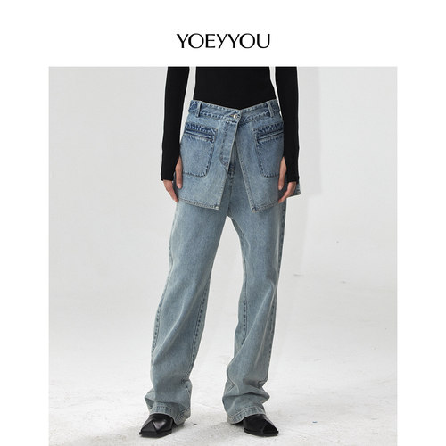 YOEYYOU搭片牛仔长裤自然腰