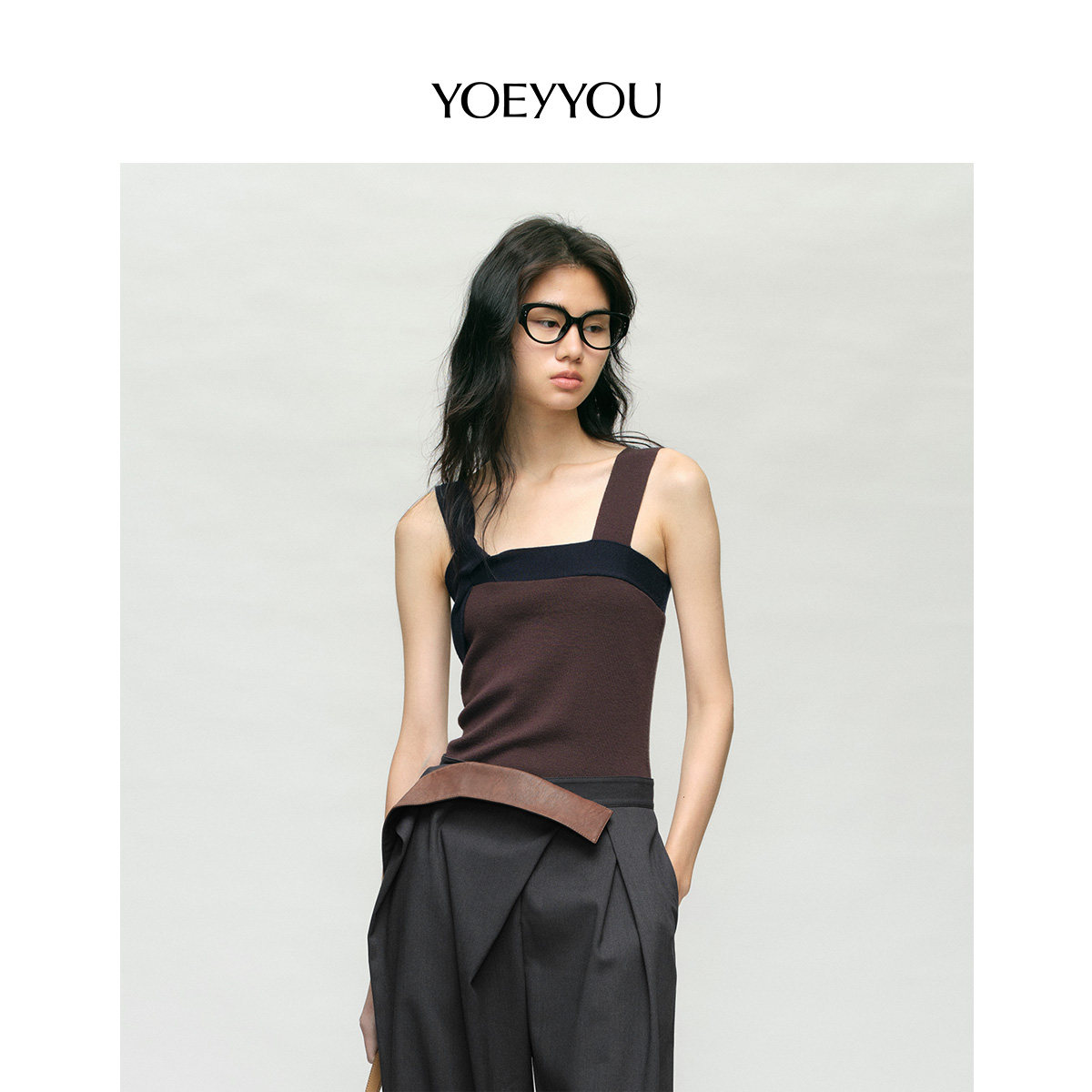 YOEYYOU缠绕解构毛织背心女设计师款羊毛混纺打底休闲吊带上衣