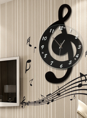 音符乐北欧客厅家用时尚创意钟表个性石英装饰时钟静音艺术墙挂钟
