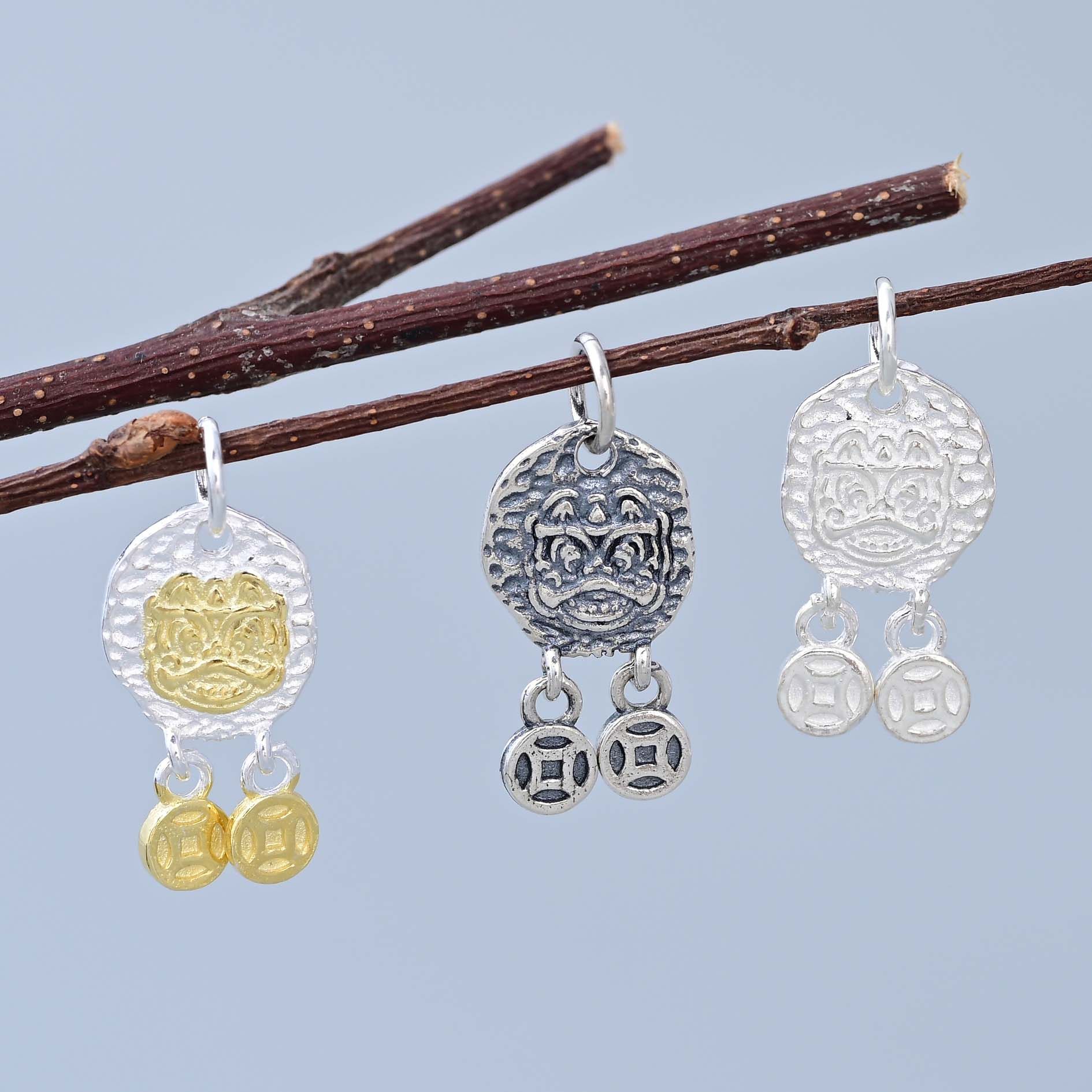 S925纯银吞金兽金钱带滴溜吊件 双面国风分色镀金DIY手串饰品配件,饰品/流行首饰/时尚饰品新,银饰配件,淘宝优惠券,粉丝福利购,淘宝优惠卷