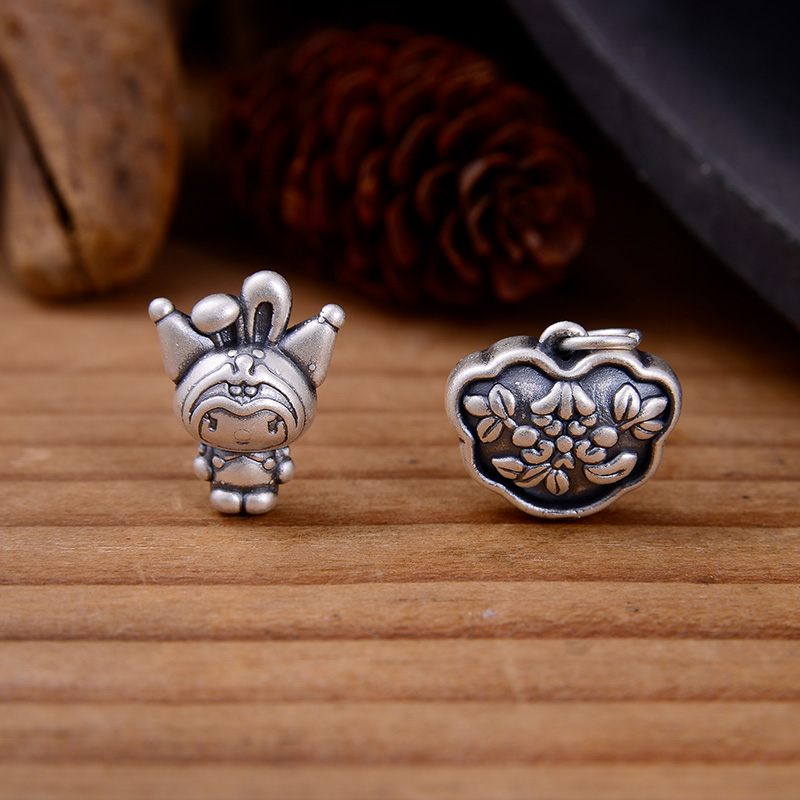 S999足银牡丹如意锁库洛米挂件