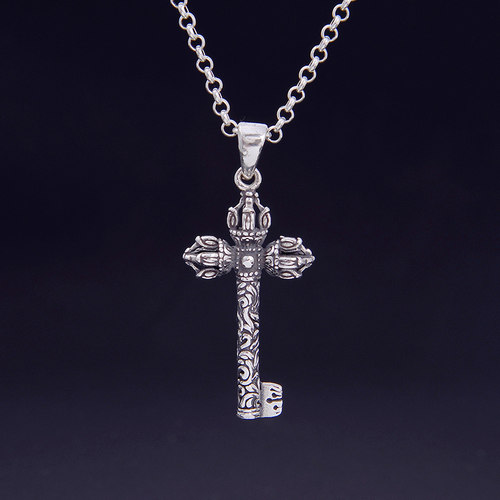 S925纯银金刚杵十字钥匙吊坠