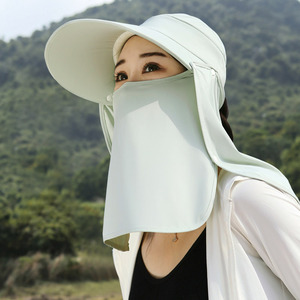 遮阳帽夏季防晒帽女透气冰丝遮脸防紫外线太阳帽子一体护颈面罩