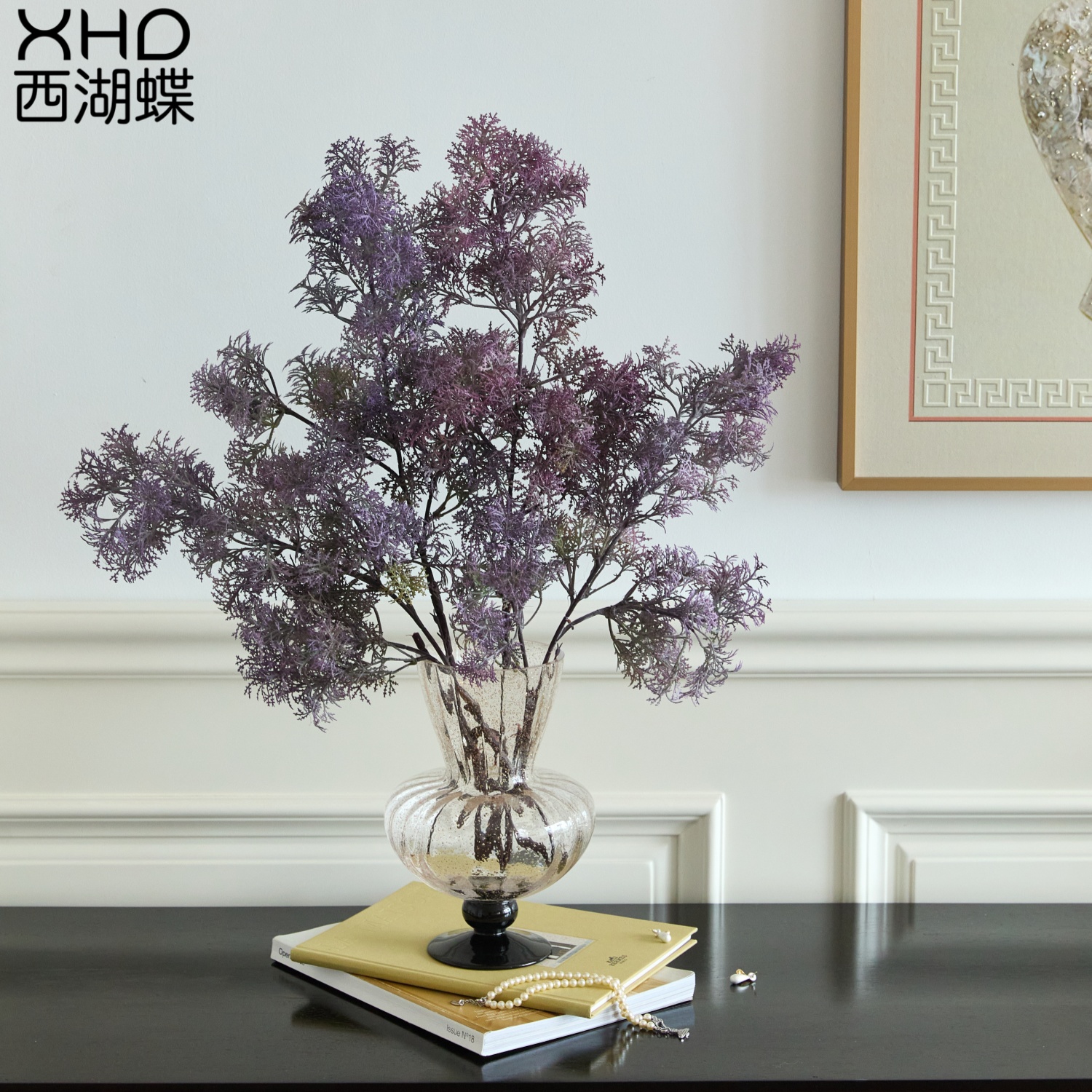 高级感蓬莱松仿真植物雾凇紫色假花仿真花摆设客厅装饰家居摆件