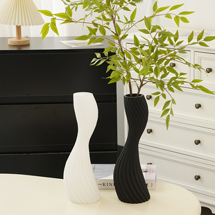 北欧风长款细高陶瓷花瓶黑色电视墙高款装饰花器格栅玄关柜摆件