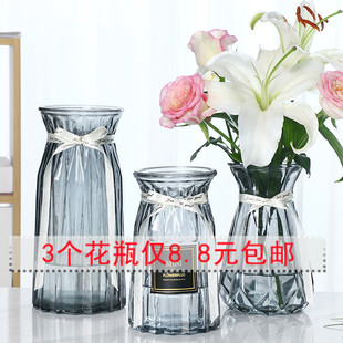 【三件套】创意北欧风玻璃花瓶水培植物富贵竹鲜花干花插花瓶摆件