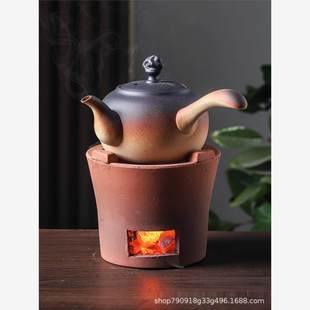 老式红泥风炉仔围炉煮茶壶泡茶陶瓷粗陶壶耐高温明火烧潮汕木炭炉