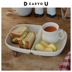 DEARYOU日本进口Studio M陶瓷分隔餐盘早餐盘分格餐盘方形奶油风