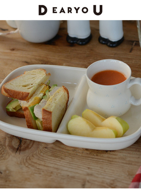 DEARYOU日本进口Studio M陶瓷分隔餐盘早餐盘分格餐盘方形奶油风