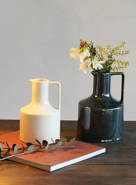 日本KAMOSHIKA道具店carafe手提半瓷制花瓶餐桌装饰客厅插花摆件