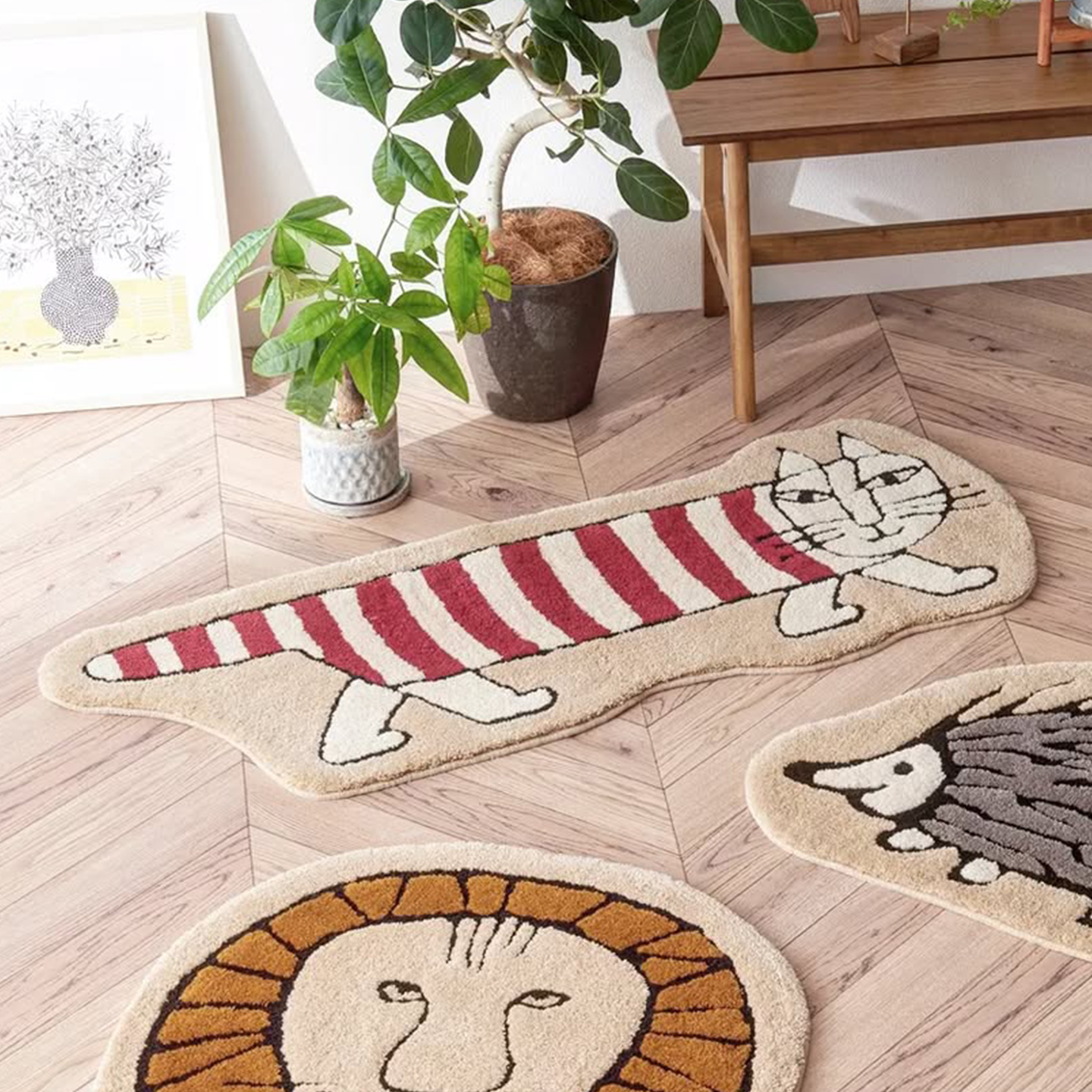 Mikey条纹猫Lisa Larson入户地毯可爱长条猫植绒地垫居家卧室脚垫