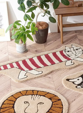 Mikey条纹猫Lisa Larson入户地毯可爱长条猫植绒地垫居家卧室脚垫