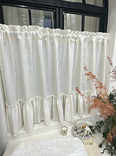 扶风纱花边纱法式奶油风复古窗纱半帘橱柜书架遮挡客厅卧室免打孔