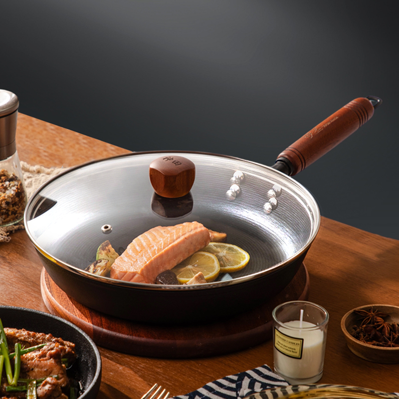 神田铸铁煎锅 铁圣煎炒锅生铁 传统老式家用煎蛋煎牛排专用平底锅