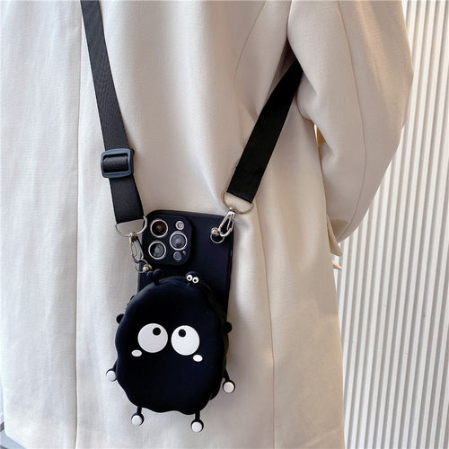 硅胶煤球包包斜跨挂绳手机壳